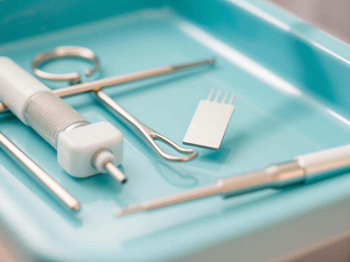 Sterilised dental instruments on a tray